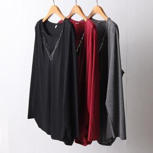 빅사이즈라운드티 F495L411 이중브이스팽글티셔츠 MN