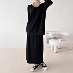 빅사이즈투피스 T154L411 루니카라배색치마투피스 BS