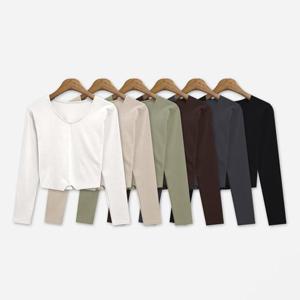 빅사이즈크롭티 R297L411 피치크롭스쿱넥긴팔티 DK