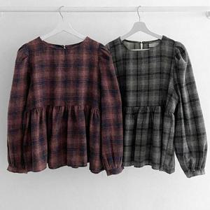 빅사이즈프릴블라우스 T242L411 내추럴체크프릴블라우스 LT