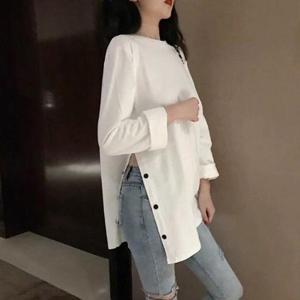 여리여리 옆라인 단추 롱 티 DHH-B23