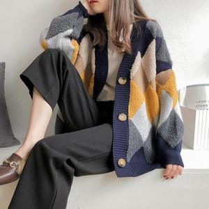 3컬러 와이드 아가일 패턴 가디건 카디건 루즈핏 LK528