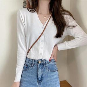 여성 3컬러 브이넥 버튼 크롭 간절기 긴팔 가디건 LK-G014