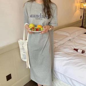 여성 데일리 레터링 반팔 롱 원피스 DHH-D68