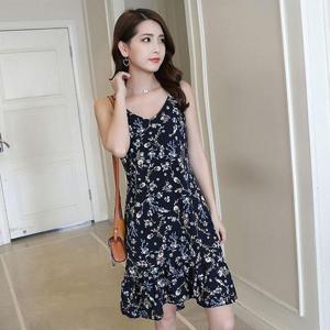 여성 데일리 1컬러 프릴 끈나시 미디 원피스 OPC005N