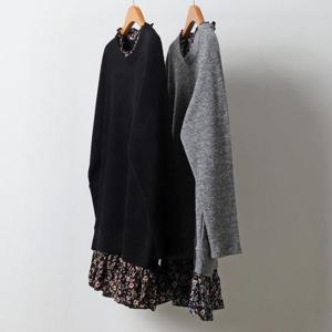 빅사이즈레이어드티 J603L412 플라워프릴니트긴팔티 OL