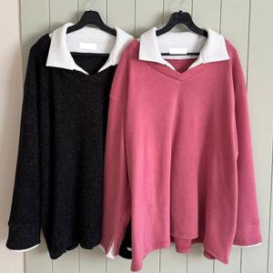 빅사이즈카라티 T483L412 슬릿카라레이어드니트티 LT