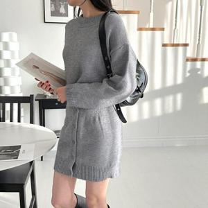 버튼 니트 스커트 세트 미니 LL-S113 투피스