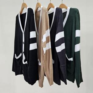 빅사이즈배색가디건 S758L501 배색라인브이루즈가디건 EB