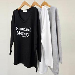 빅사이즈나염티 T559L412 머큐리기모면브이넥티 RA