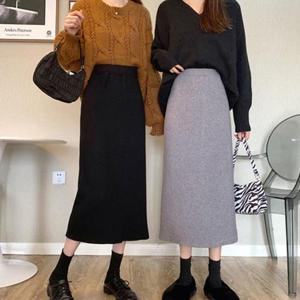 OHS-CBBW2408 하이웨스트 트임 골지니트 롱스커트