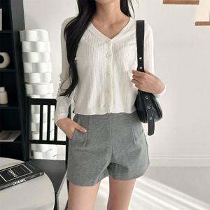 브이넥 골지 세미크롭 가디건 LM-0602