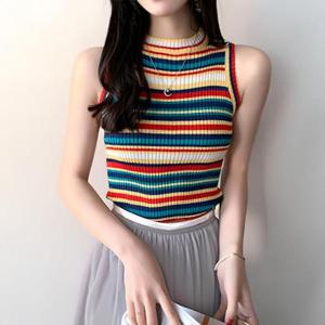 [써니  패션] 여성 데일리 슬림 홀터넥 민소매 나시티