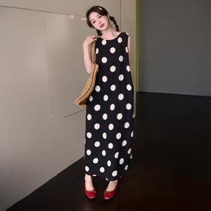 [써니 패션] 여름 민소매 나시 땡땡이 도트 롱 원피스