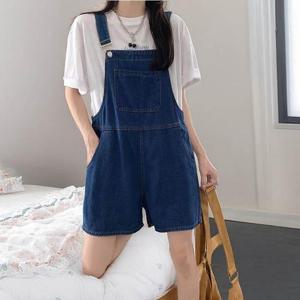 [써니 패션]  여성 학생 오버핏 데님 멜빵 청 반바지