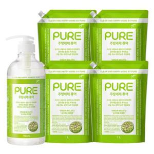 피죤 퓨어 주방세제 750ml + 1000ml x 4pk - 버진모히또 깨끗한 설거지 강력한 세정 기름때 제거