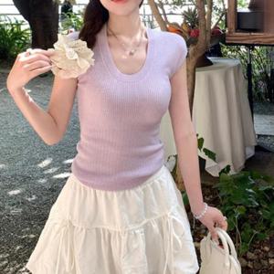 코지 라운드 캡소매 니트탑 JSD-1004255