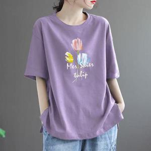 [체리캣] 여성 플라워 프린팅 루즈핏 반팔티셔츠 T-72