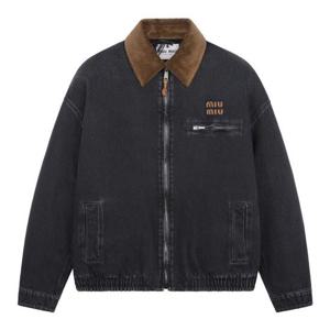 미우미우 GWB221 175P F0002 블랙 데님 블루종 패딩 자켓