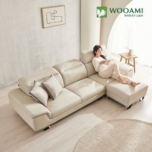 [리뷰이벤트]우아미가구 미엘 4인 무빙헤드 가죽 소파+스툴 2colors