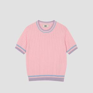 [UNIT]코튼 배색 크루넥 니트 [UFJKCN213N-LIGHT PINK]