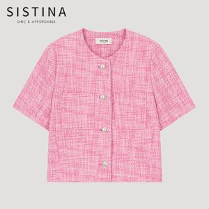 [SISTINA] 인기 트위드 라운드넥 반팔 자켓_AWWJKO21720_PI