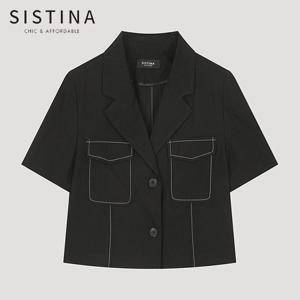 [SISTINA] 인기 스티치 포켓 크롭 자켓_AWWJKO21110_BK