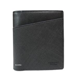 [에스콰이아]24 신상 블랙 가죽 콤비 포인트 심플 남성 가죽 중지갑 ECDSPN220BK