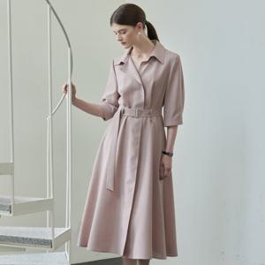 [리안뉴욕][공식] 오픈 카라 셔츠 원피스