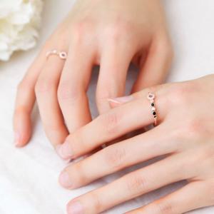 14KGP 르비엥 로즈골드 레이어드 큐빅 패션 반지