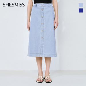 [쉬즈미스] 버튼 업 미디 데님 스커트_SSMSKO22010
