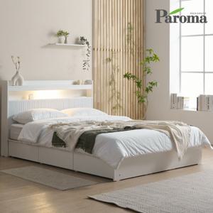 파로마 라피네 화이트 템바보드 호텔 led 슈퍼싱글 서랍 수납 침대 SS
