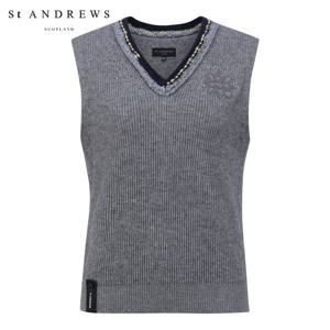 [세인트앤드류스] 여성 배색 라인 별 심볼 캐시미어 니트 베스트