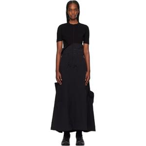 25 FW 요지야마모토 여성 블랙 하이라이즈 미디 스커트 251138F092001