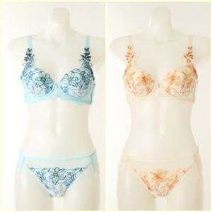 [와코루] AB컵 (WBR1957A-PTH-OR BU) 프린트 튤레이스모티브브라 백레이스팬티세트