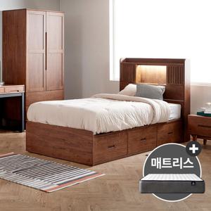 [비밀] 핀란디아 오로라 월넛 원목 도어형 SS침대-서랍형+드림온21매트