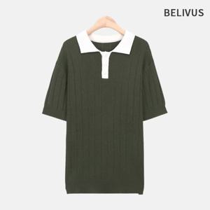 빌리버스 남자 반팔 니트 배색 카라 티셔츠 BXR022