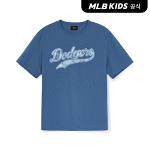 [택가 49,000원][MLB키즈 공식] 모노그램 데님 컬시브 아트웍 티셔츠 LA (D.Blue) 7ATSM0753-07BLD