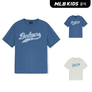 [택가 49,000원][MLB키즈 공식] 모노그램 데님 컬시브 아트웍 티셔츠 (2color) 7ATSM0753
