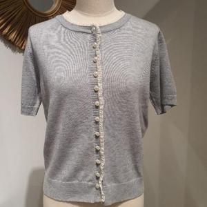 르피타 HC06 진주 단추 반팔 가디건(그레이) L252USW553