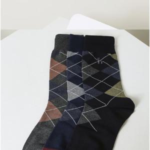 [헤지스] 배색 아가일 체크 장목 양말 3종 세트 [HJSS5E004N2]