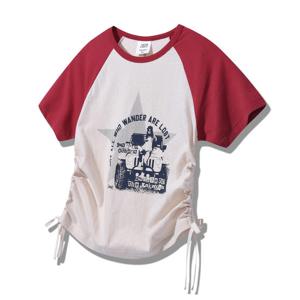 [지프] 여성 와끼스트링 배색 라글란 반팔 티셔츠 JQ2TSF232