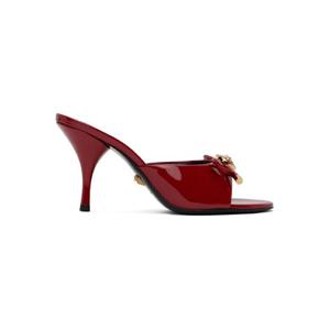 베르사체 샌들 레드 오페라 리본 페이턴트 카프스킨 힐 샌들 251404F125005