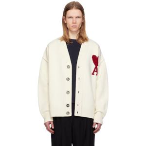 AMI Paris 가디건 오프 화이트 울 아미 드 꾀흐 가디건 251482M200010