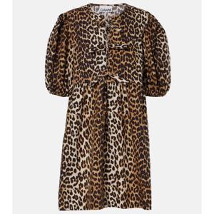 가니 레오파드 프린트 코튼 미니드레스 P00975216