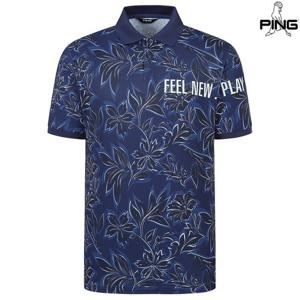 [핑골프][양말증정]남성 플라워 패턴 카라 반팔 티셔츠 111E2TO412_NA