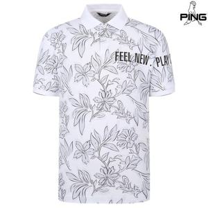 [핑골프][양말증정]남성 플라워 패턴 카라 반팔 티셔츠 111E2TO412_WH