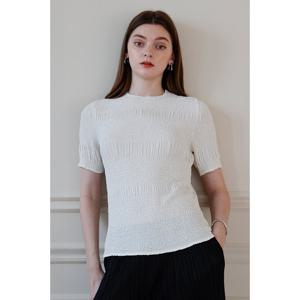 [요이츠]보더 텍스처 플리츠 블라우스_YJ05WNPBL23_IV1