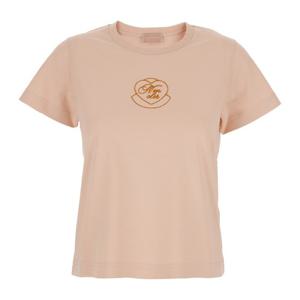 몽클레어 피치 자수 로고 크루넥 반팔 티셔츠 8C0000989AJS 519