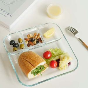 투명 플레이팅 4칸 나눔 접시 내열 강화 유리 식판 식판 예쁜접시 나눔접시 플레이팅접시 유리식판 강화유리식판 사각나눔접시 투명식판 4칸접시